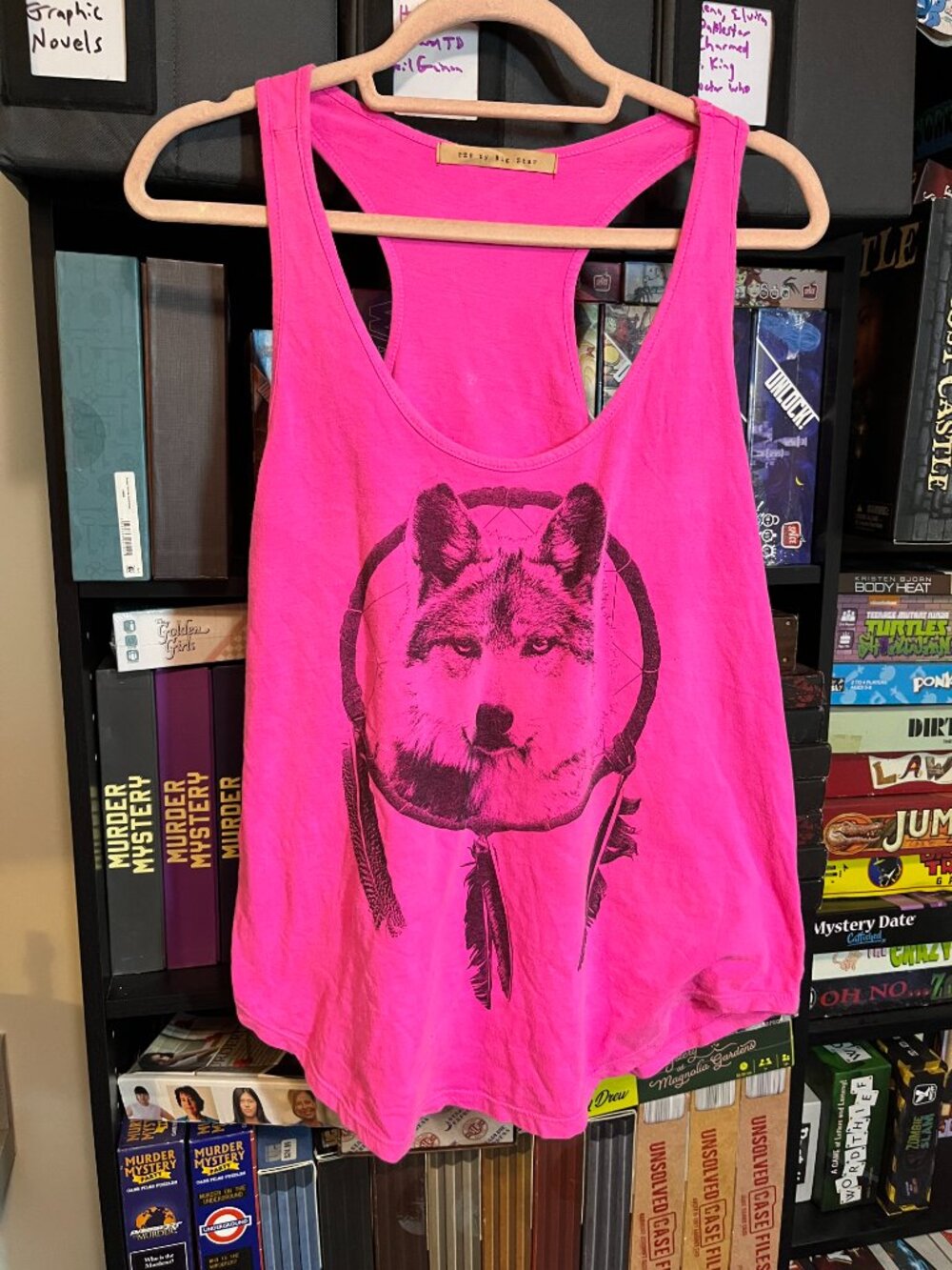 Tee by Big Star Neon Pink Wolf Graphic Racerback Tank Top